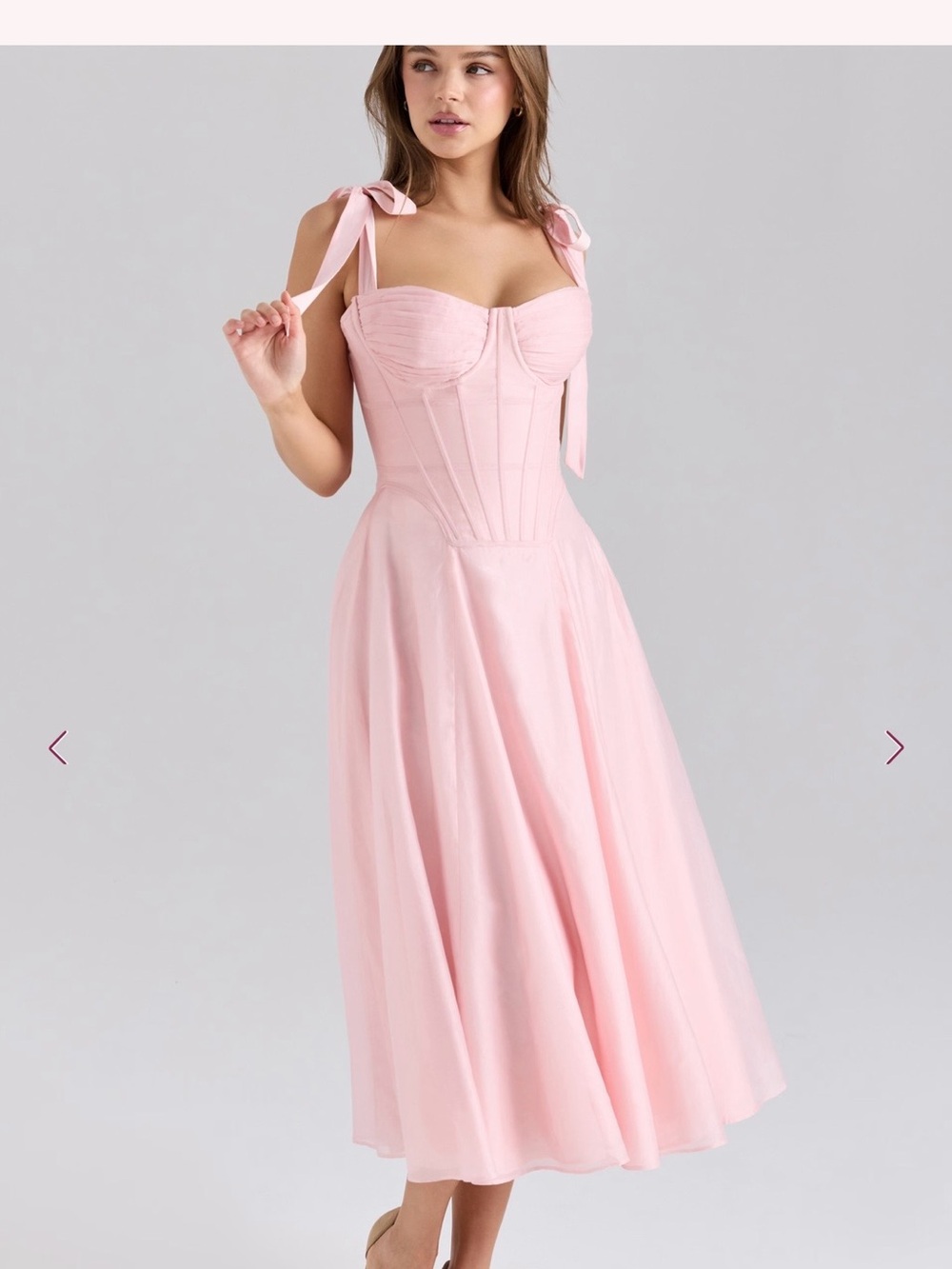 House of CB Blush Pink Tie-Shoulder Midi Dress
